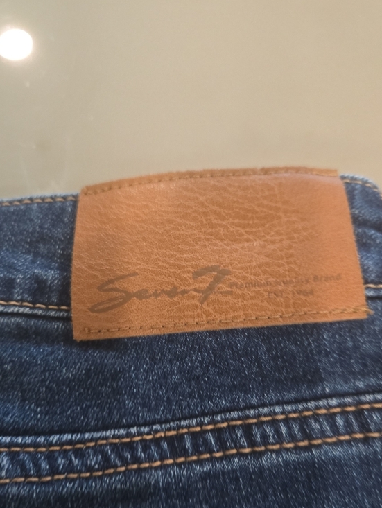 Seven7 Pants - Seven7 Blue Denim Shorts with Tan Leather Patch